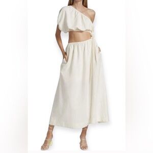 Farm Rio One Shoulder Off-White Cream Linen Maxi Skirt